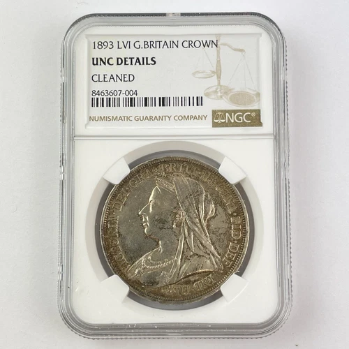 NGC Graded Queen Victoria 1893 LVI Silver Crown Great Britain Unc Details