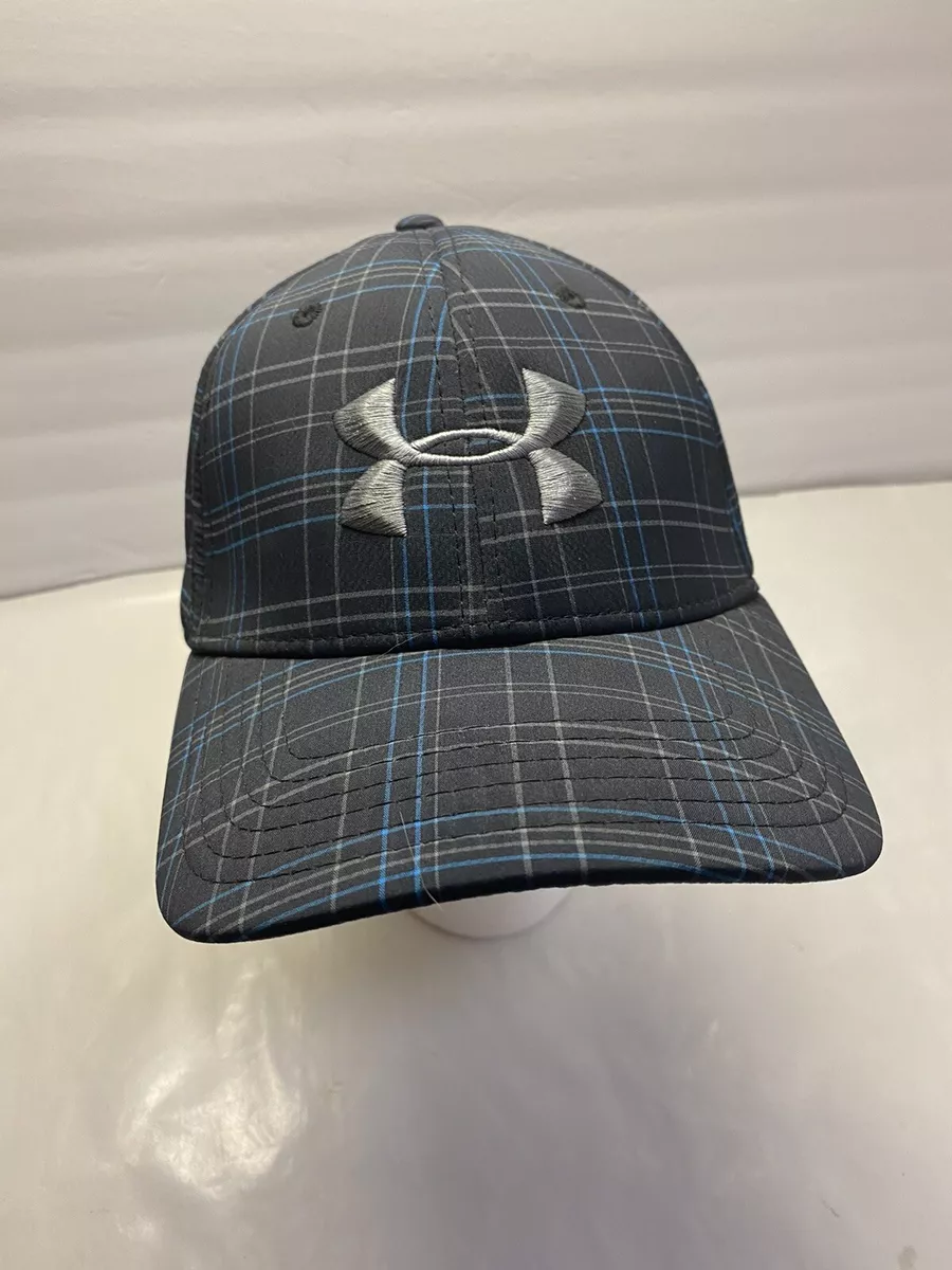 Under Armour Golf Hat Cap Size M/L Flex Stretch Fitted Plaid Navy Blue Teal  gray