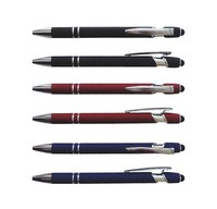 3X Touchpen-Kugelschreiber Aus Metall / Gummiert / Je 1X Schwarz, Rot, Blau