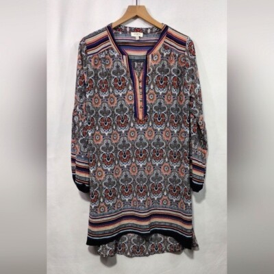 Umgee Floral Long Sleeve Dress Women's M Gray Boho Retro 90s Y2K Cottagecore