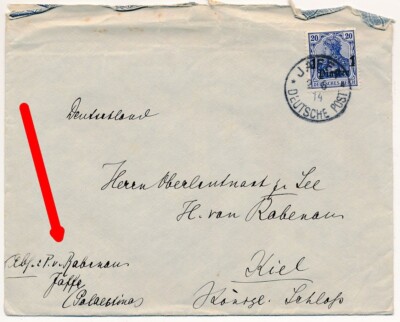 137689: Brief EITEL-FRIEDRICH KARL BALTHASAR VON RABENAU, Jaffa, Palästina 1916