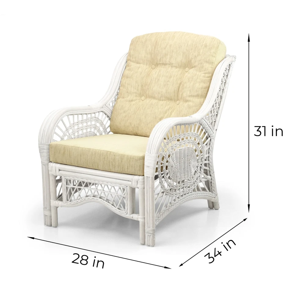 Juego de salón de ratán Malibu 2 sillas mesa de centro sofá blanco, cojines crema Foto 3 de 4