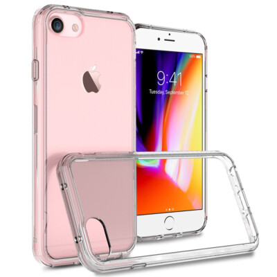 Apple iPhone 7 8 6 SE 2020 Slim Hybrid Silicone Rubber TPU Clear Case Cover Thin