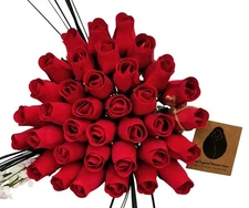 Valentines Day All Red Rose Flower Bouquet. The Original Wooden Rose 1,2,3 Dozen
