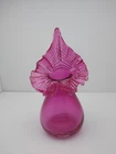 Fenton? Cranberry? Deep Pink White Ruffled Glass Vase Jack In The Pulpit 7.75"