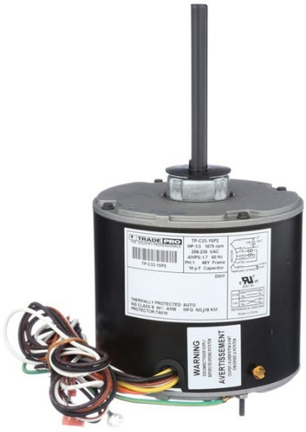 TRADEPRO TP-C33-1SP2 Condenser Fan Motor, 1/3 HP Motor, 208/230 Volts, 1.7 Amp