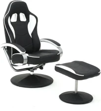 Black High Back Gaming Chair Home Swivel PU Leather Computer Task Seat w/Ottoman