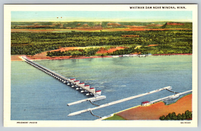 c1940s Linen Whitman Dam Near Winona Minnesota Vintage Postcard