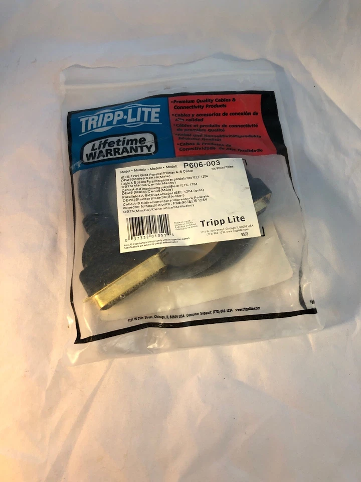 NEW Tripp Lite P606-003 Parallel Printer Gold Cable DB25 to Centronics 3FT ieee - Image 4 of 4
