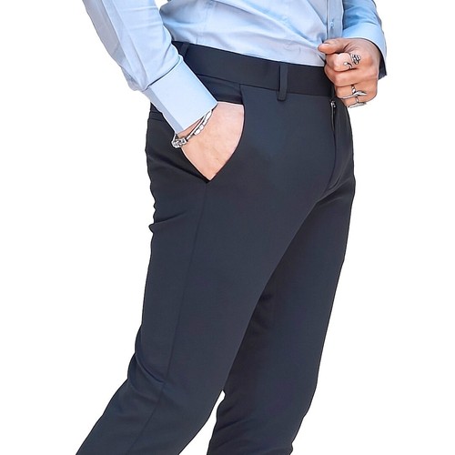 Pantalone Uomo Slim Fit Elegante Classico Elasticizzato Antipiega Blu Beige RDV - Foto 18 di 30