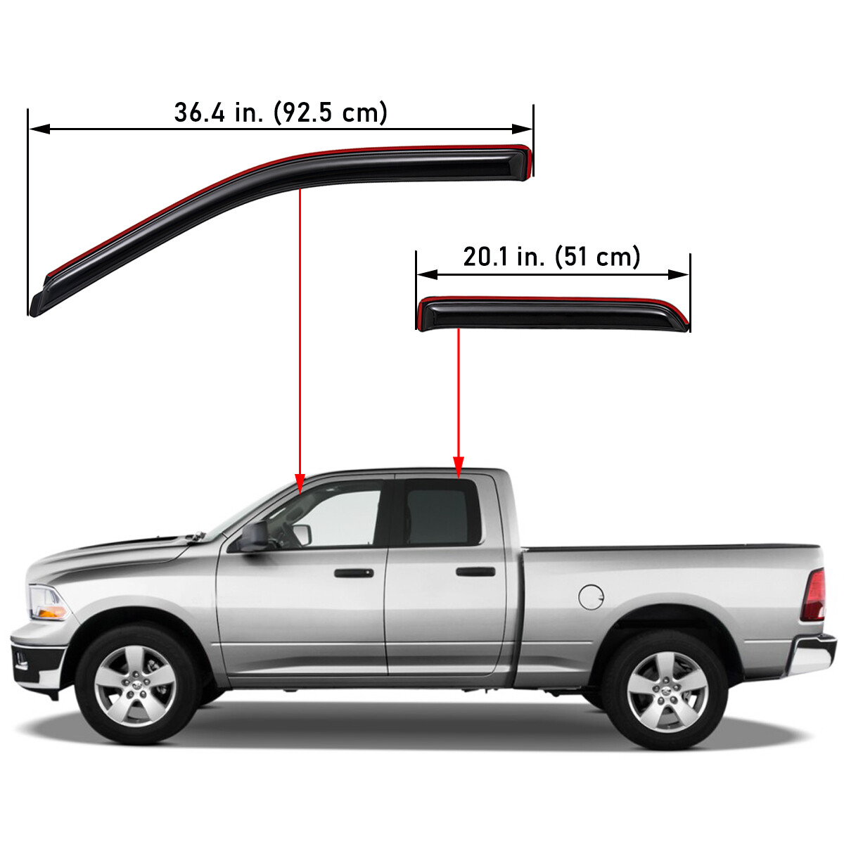Fits 09-23 Dodge Ram 1500 Quad Cab Window Visors Rain Guard Wind