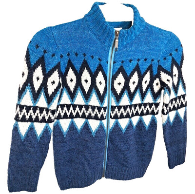 Gymboree Argyle Zip Up Wool Blend Cardigan Sweater Boys Size 6 Blue White Soft