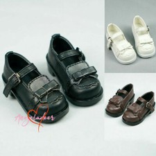 1/4MSD 1/3SD BJD Student Leather Shoes Round-toe Bow Deco Black/White/Brown DIKA