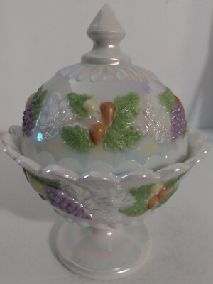 Westmoreland Milk Glass Della Robbia Lidded Pedestal Candy Dish