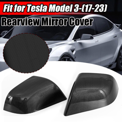 Real Carbon Fiber Side Mirror Covers For Tesla Model 3 2017-2025 - T-Carbon Black Replacement