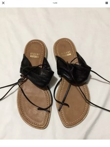 black ankle tie flat sandals