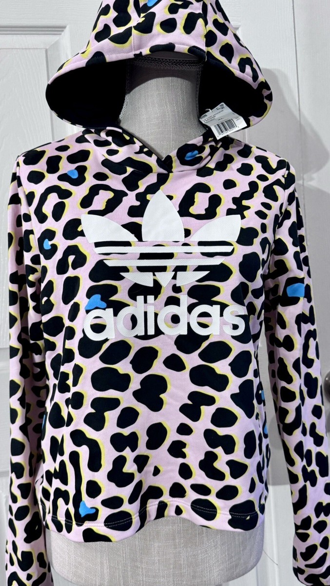 NEW NWT Adidas LZ Pink Leopard Animal Print Cropped hoodie