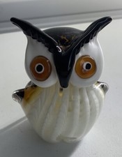BEAUTIFUL MURANO STYLE ART GLASS OWL BROWN  WHITE SPOTTED 5 1/2 SCULPTURE