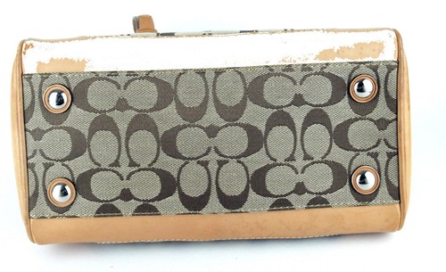 COACH Signature Logo Brown Canvas & Leather Handbag Shoulder Bag Women's Used - Picture 7 of 12