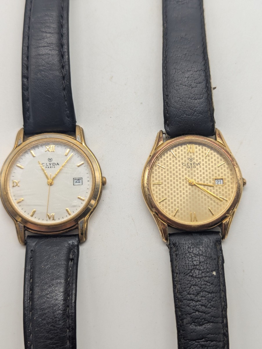 lot montres Clyda Paris, doré, date à 3h, une plaqué or 23k électro plated