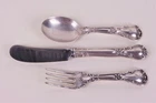 Sterling Silver Baby Spoon Fork Knife 3 Pieces  Monogram M Chantilly By Gorham