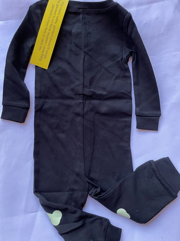 NUEVO Gymboree Bebé 6 9 12 ESQUELETO PIJAMAS Pijama Halloween Disfraz BRILLANTE Negro 1 pieza Foto 4 de 4