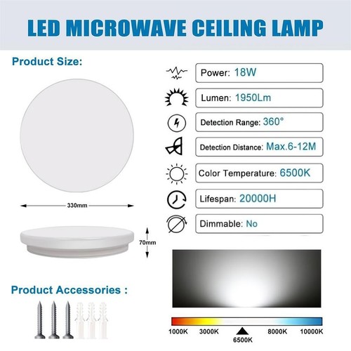 18W LED Microwave Motion Sensor Wall/Ceiling Lights Bathroom Hallway Home Lamps - Picture 6 of 18
