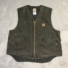 Vintage Carhartt V13 MOS Mens Large Moss Green Sherpa Lined Duck Canvas Vest USA