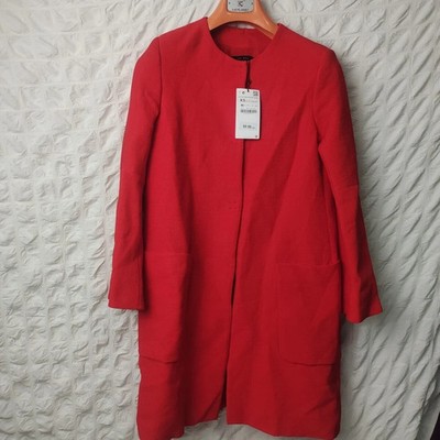 Zara Blazer Jacke Mantel rot Langarm Rundhals Größe XS