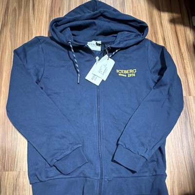 Iceberg Full Zip Logo Hooded Navy Blue Hoodie Teens  Size XL MFICE1101J