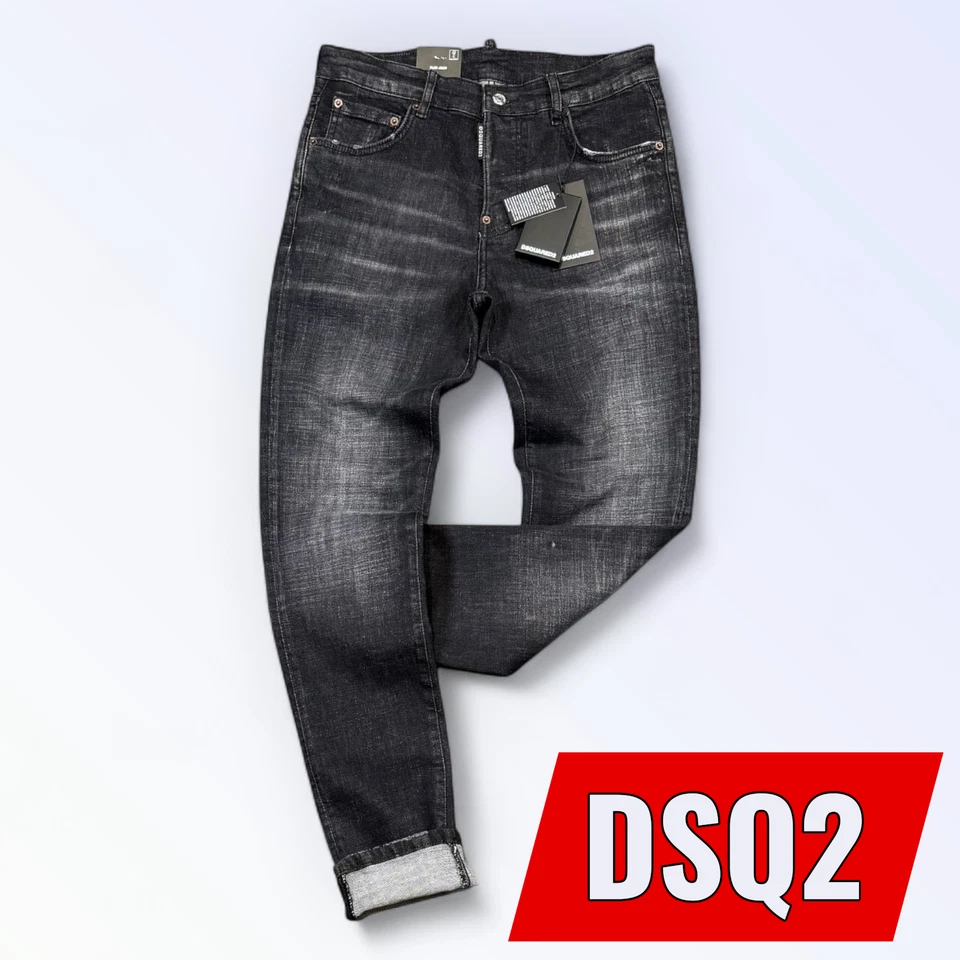 DSQUARED 2 DSQ2 Men's Slim Fit Cool Guy Stretchy Ripped Washed Black Jeans Pants
