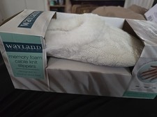 Wayland Cable Knit Memory Foam Slippers White Size Medium