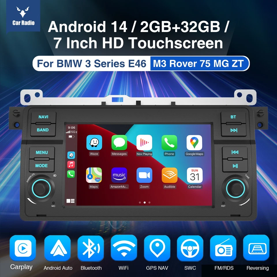 For BMW Series 3 E46 318 320 MG ZT Rover 75 Android 14 7" Car Stereo GPS Sat Nav - Image 2 of 4