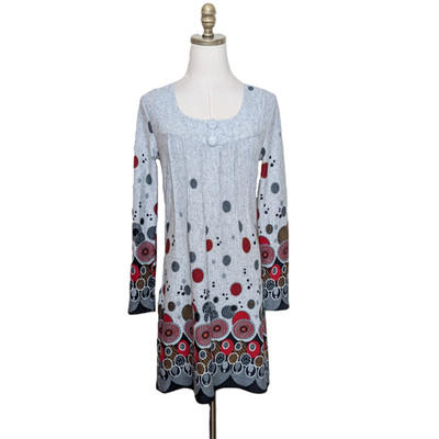 Adore Retro Jersey Tunic Dress Size M Gray Background Abstract Colorful