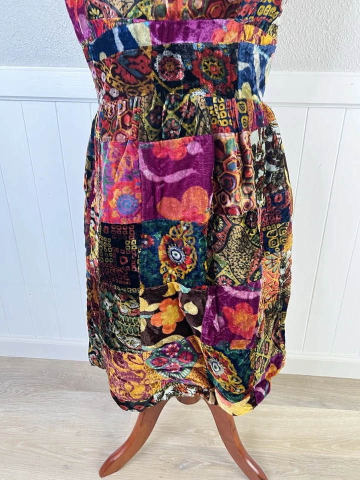 Vestido De Colección Años 70 Floral Mod Mujer Terciopelo Patchwork Funda Retro Gogo Años 60 Foto 3 de 4
