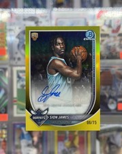 Sion James 2025-26 Topps Bowman U Yellow Refractor Auto /75 Hornets RC