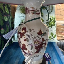 Maurer Eisenstein rot Mandalay Tischlampe achteckig mit Holzfuß B22 Bajonett