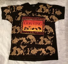 Vintage The Lion King Disney T-Shirt Size OSFM Black All Over Print 90s Simba