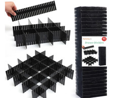 40Pcs Adjustable Drawer Dividers DIY Grid Organizer Socks Underwear Makeup Black