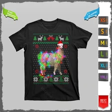 Funny Llama Lights Tangled Ugly Sweater Christmas Animals T-Shirt Unisex