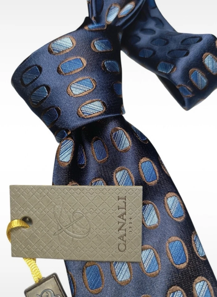 Canali Luxury Tie NWT silk Jaquard Made In Italy Blue Brown 8 Cm Krawatte Seide - Imagen 2 de 4