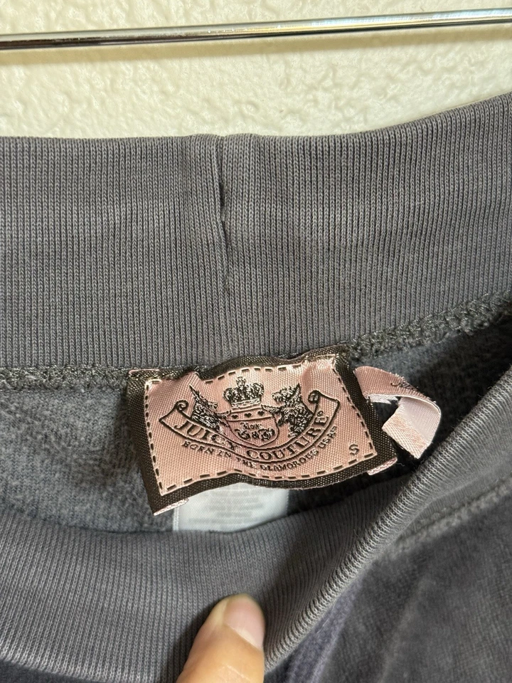 Pantalones de Colección Juicy Couture Mujer Pequeños Terciopelo Pierna Ancha Salón Y2K Gris Acampanado Foto 3 de 4