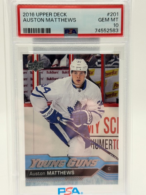 AUSTON MATTHEWS  2016-17  UPPER DECK YOUNG GUNS  # 201  PSA 10 Rookie RC