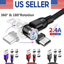 180°+360° Rotate Magnetic Charger Cable Phone Fast Charging Type C Micro USB IOS