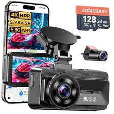 4K Dash Cam Front and Rear, STARVIS Sensor, Free 128GB Card Included, Black