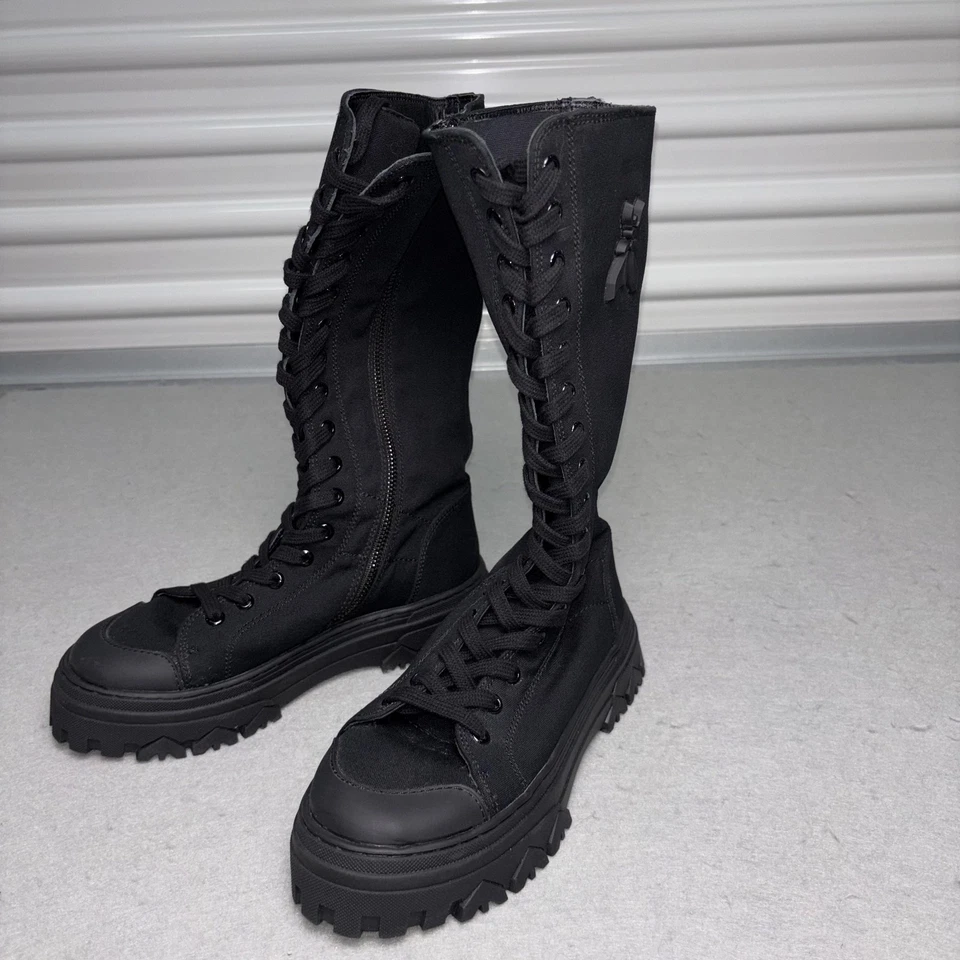 Botas Patrizia Pepe para mujer talla EU 36 negras hasta la rodilla combate con cordones cremallera lateral Foto 2 de 4