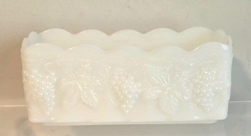 Vintage Anchor Hocking Fire King Milk White Glass Grapes Pattern 7-3/4" Planter
