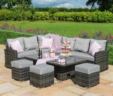 Image of Maze Rattan - Kingston Corner Rattan Sofa Set with Rising Table & 3 footstools