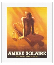 Ambre Solaire Sunscreen - Tan Without Burns - Poster by Charles Loupot c.1936