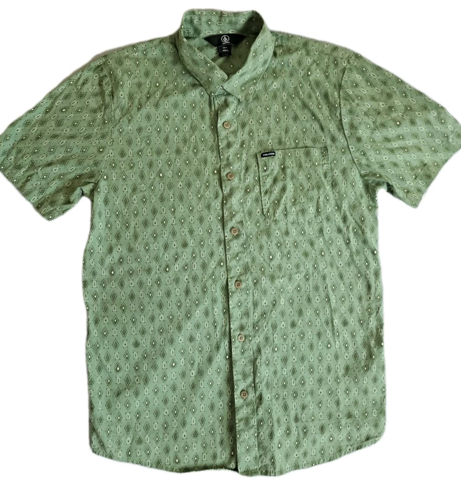 Men's Volcom Modern Fit Short Sleeve Button Front Stitched Design Shirt - Image 2 of 4